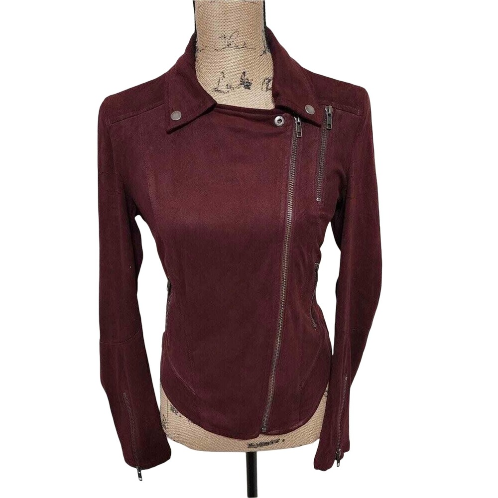 William‎ Rast Womens Burgundy Faux Suede Moto Biker Jacket Size S Burgundy Wine